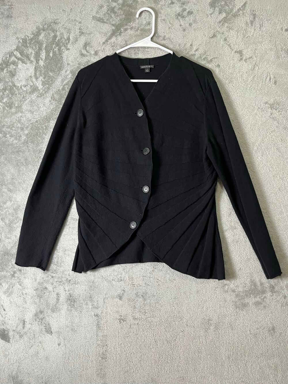 Lafayette 148 Wool Black Textured Button Front Jacket Blazer Large Minimalist